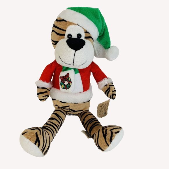 KellyToy Christmas Holiday Tiger Plush Festive Stuffed Animal Holiday Decor Gift - Picture 2 of 14